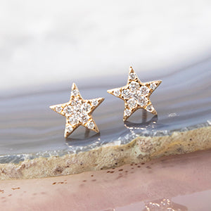 Star Diamond Stud Earrings in 14k Yellow Gold