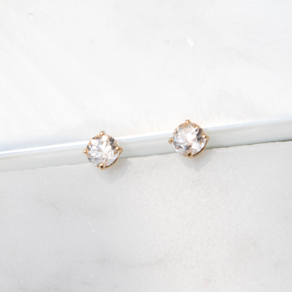 Natural White Sapphire Stud Earrings