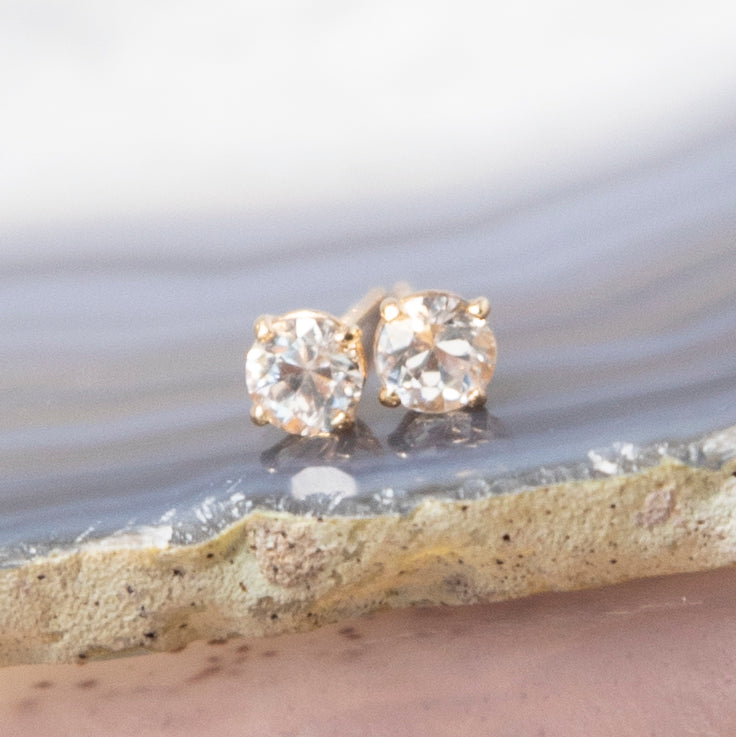 Natural White Sapphire Stud Earrings
