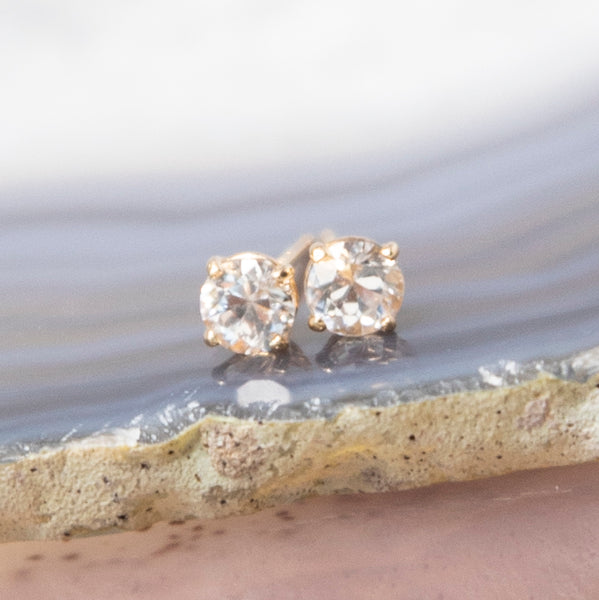 Natural White Sapphire Stud Earrings