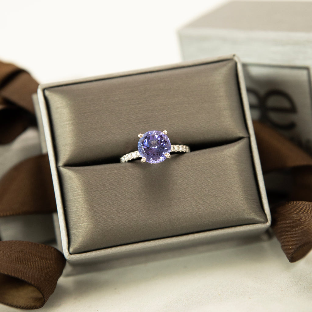 Bespoke 18k Diamond and Tanzanite Cocktail Ring with Hidden Diamond Halo