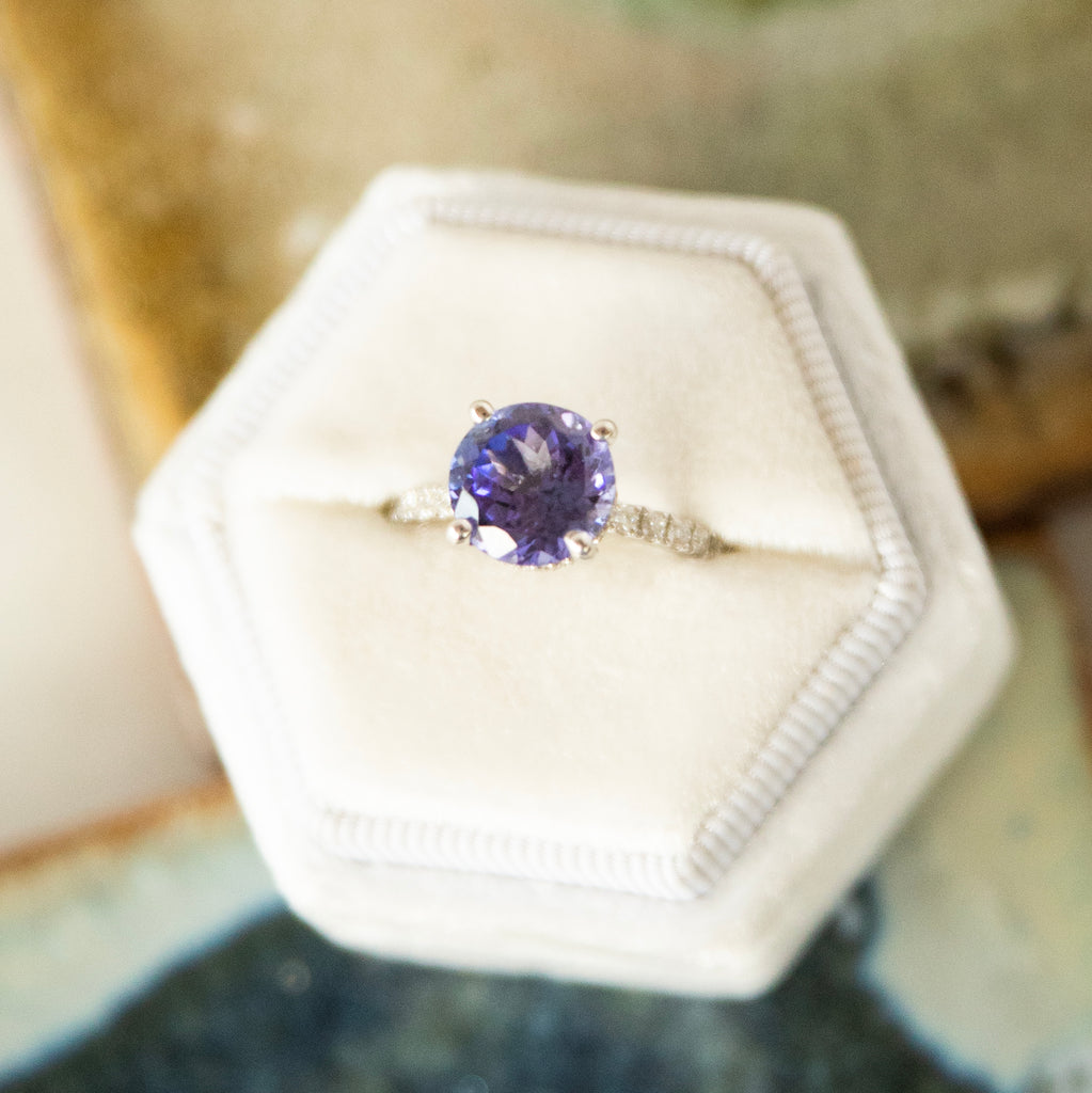 Bespoke 18k Diamond and Tanzanite Cocktail Ring with Hidden Diamond Halo