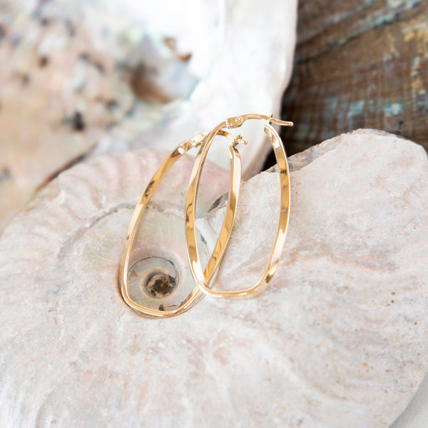 Square Twist 14k Large Oval Hoops