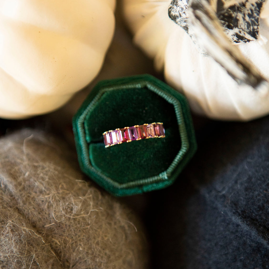 Shades of Violet Emerald Cut Eternity Band