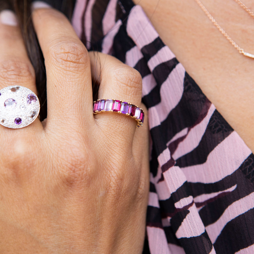 Shades of Violet Emerald Cut Eternity Band