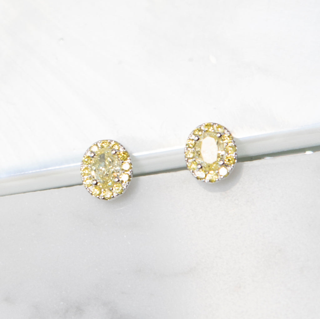 Bespoke Natural Oval Cut Yellow Diamond Earrings with Yellow Diamond Halo