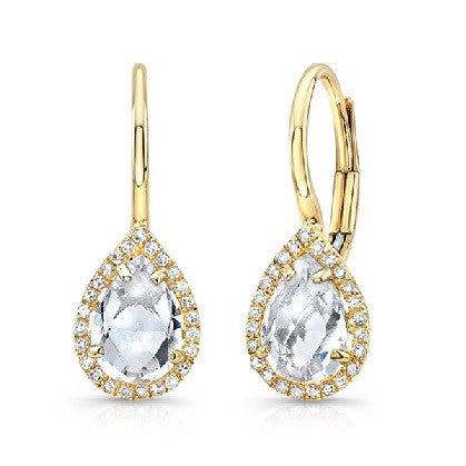 Pear Shaped Rose Cut White Topaz Diamond Halo Earrings