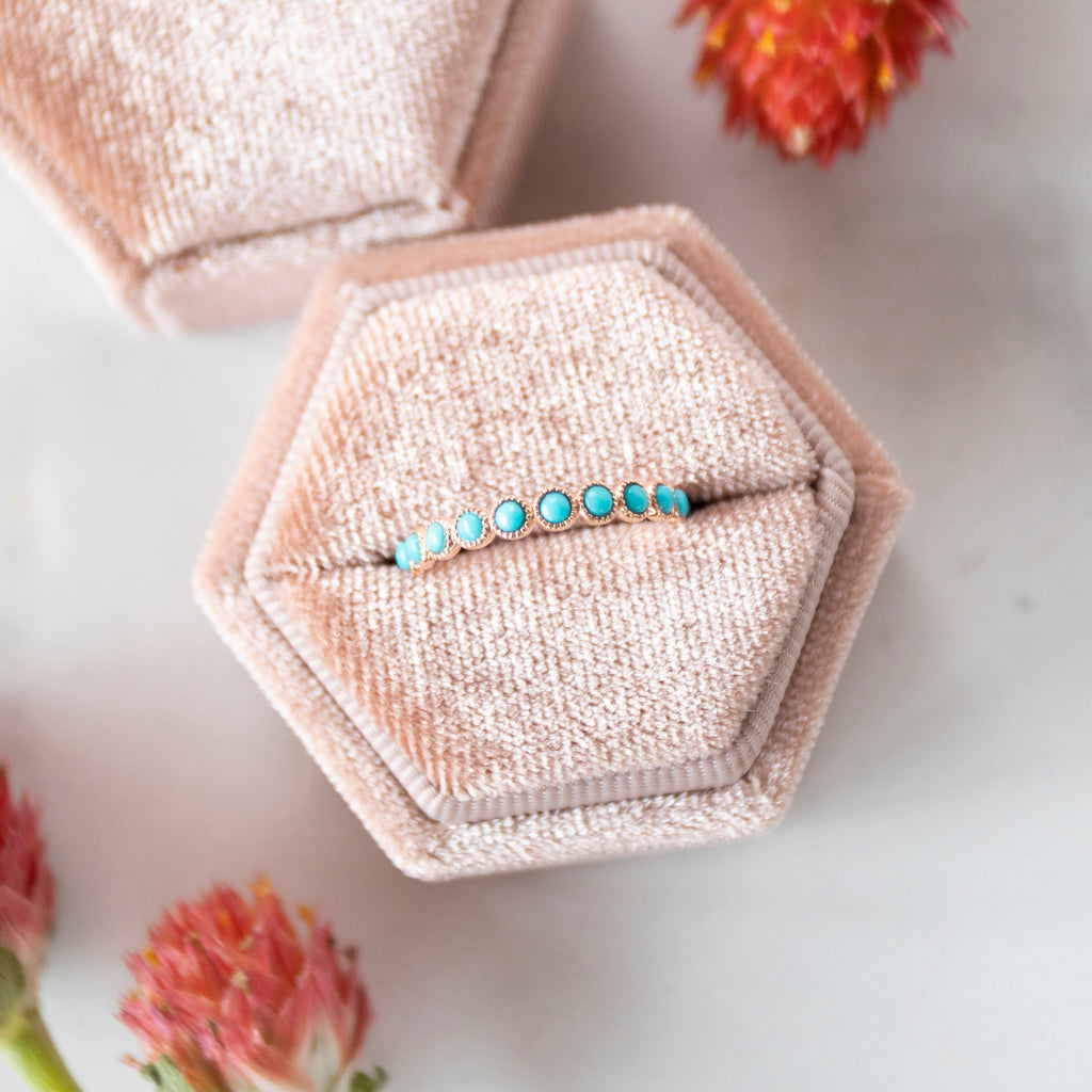 Bezel Set Turquoise Eternity Band in 14k Rose Gold