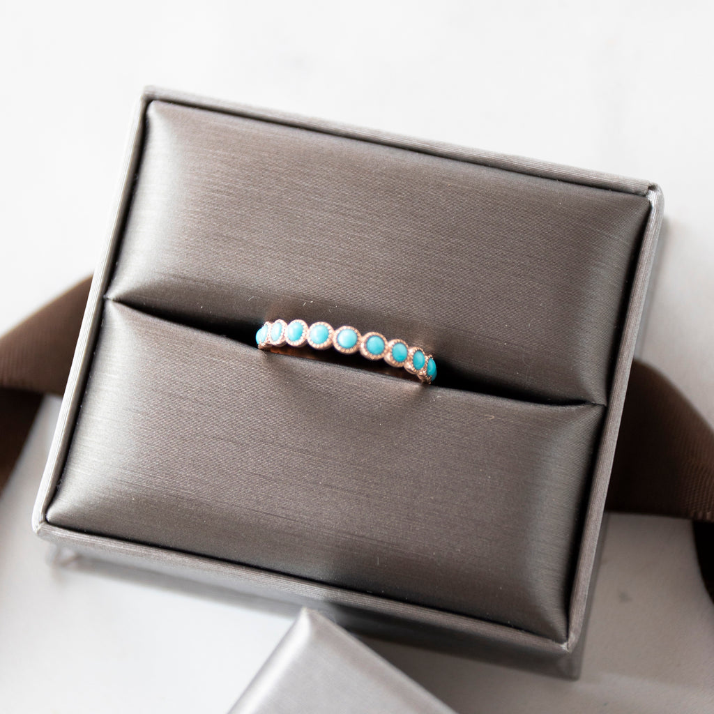 Bezel Set Turquoise Eternity Band in 14k Rose Gold