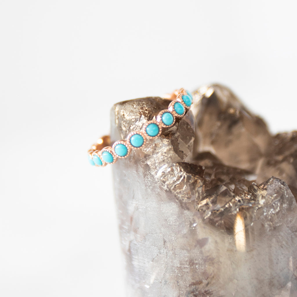 Bezel Set Turquoise Eternity Band in 14k Rose Gold