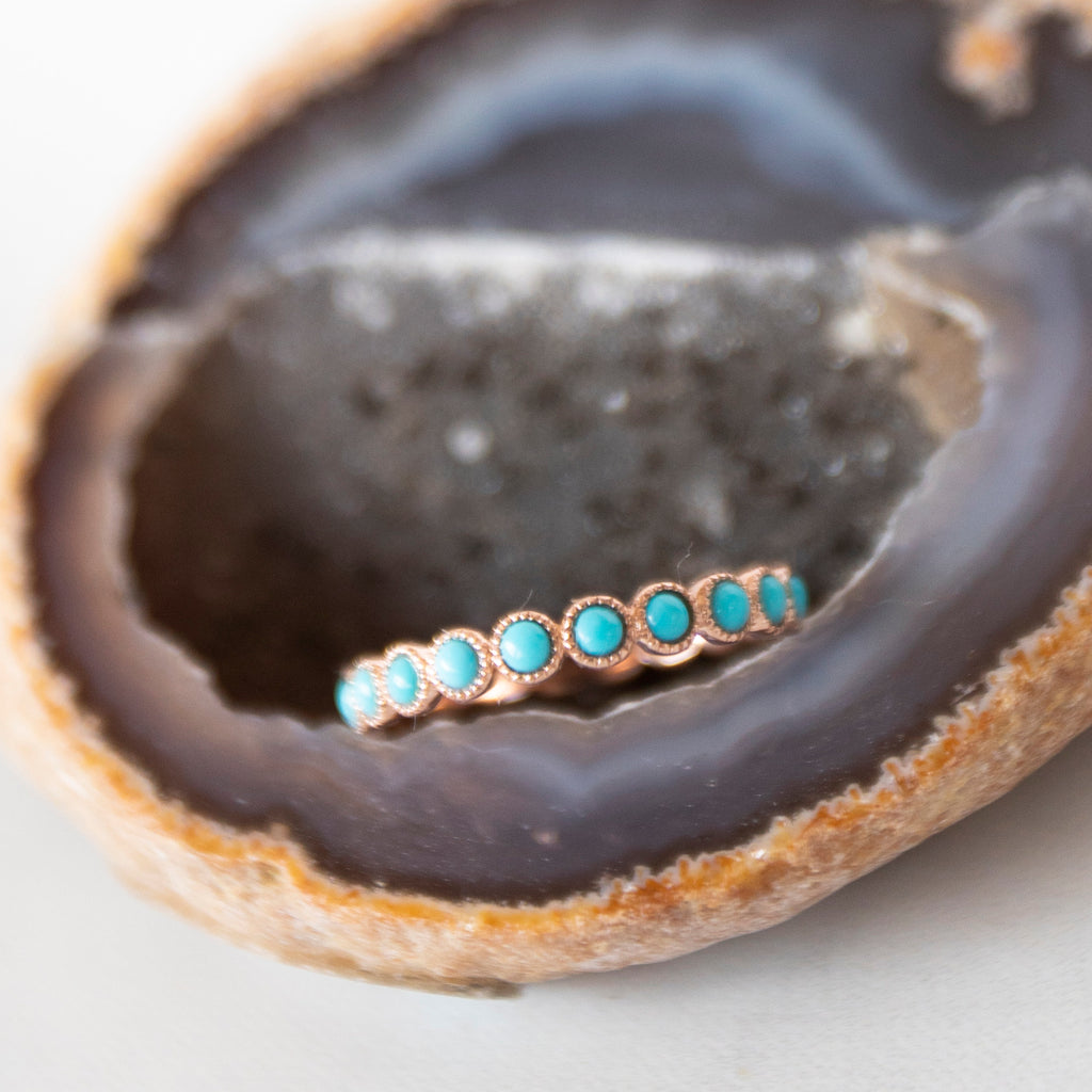 Bezel Set Turquoise Eternity Band in 14k Rose Gold