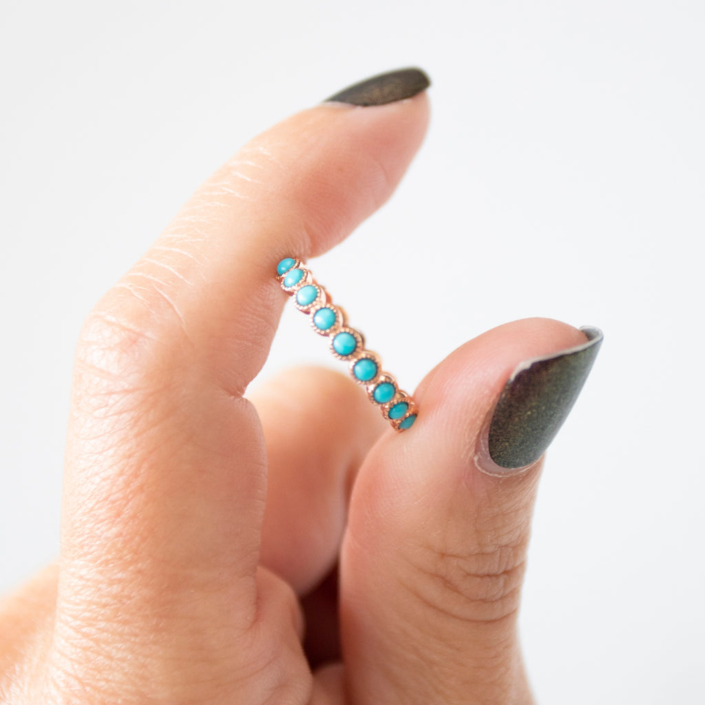 Bezel Set Turquoise Eternity Band in 14k Rose Gold