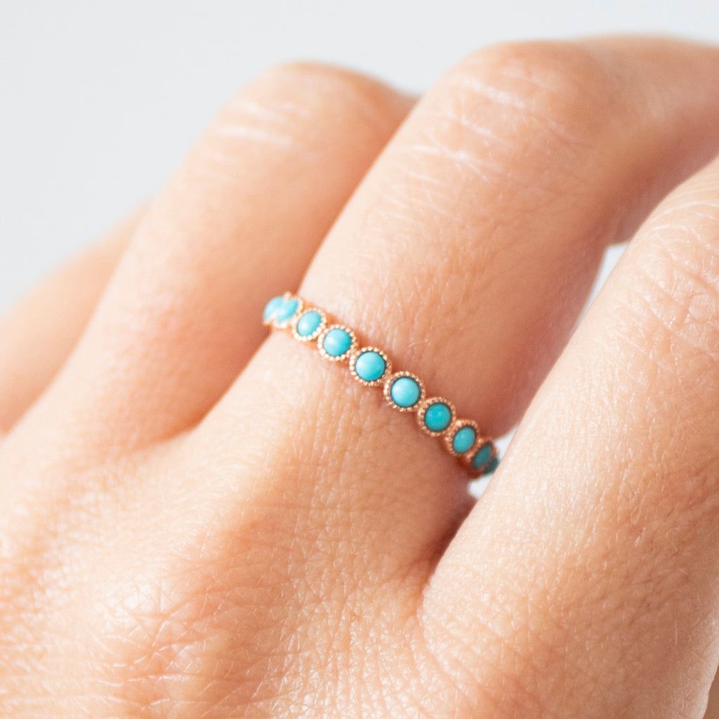 Bezel Set Turquoise Eternity Band in 14k Rose Gold