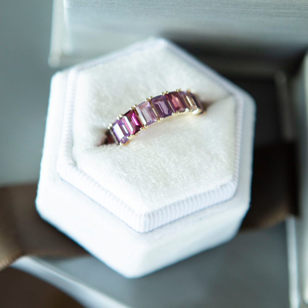 Shades of Violet Emerald Cut Eternity Band