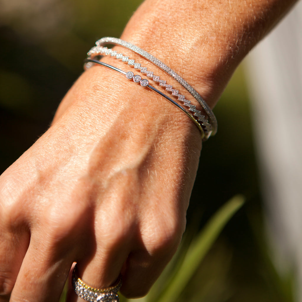 18k Three Row Micro Pave Diamond Bangle