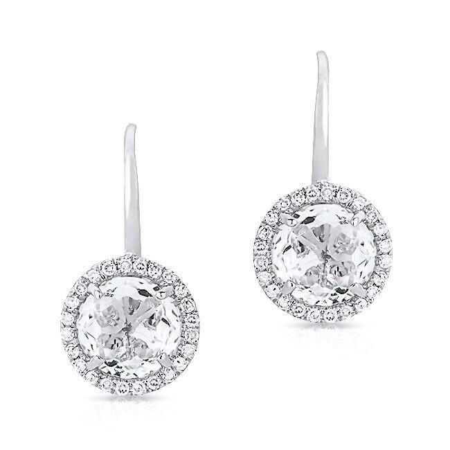 Rose Cut White Topaz and Diamond Halo Earrings